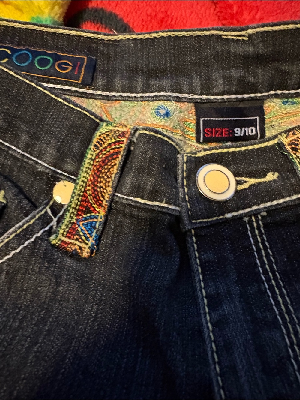 Coogi Dark Wash Jeans with Colorful Embroidered Trim - Picture 8 of 9